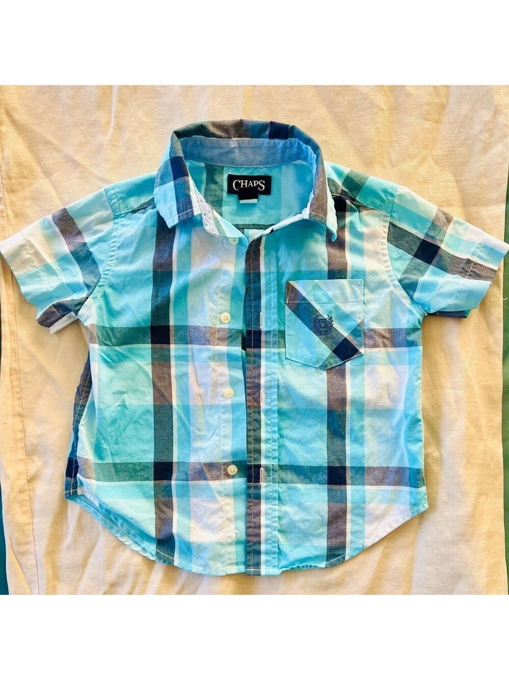 Chaps Plaid Shirt Aqua Navy Size 2T